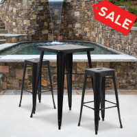 Flash Furniture CH-31330B-2-30SQ-BK-GG Metal Bar Table Set in Black